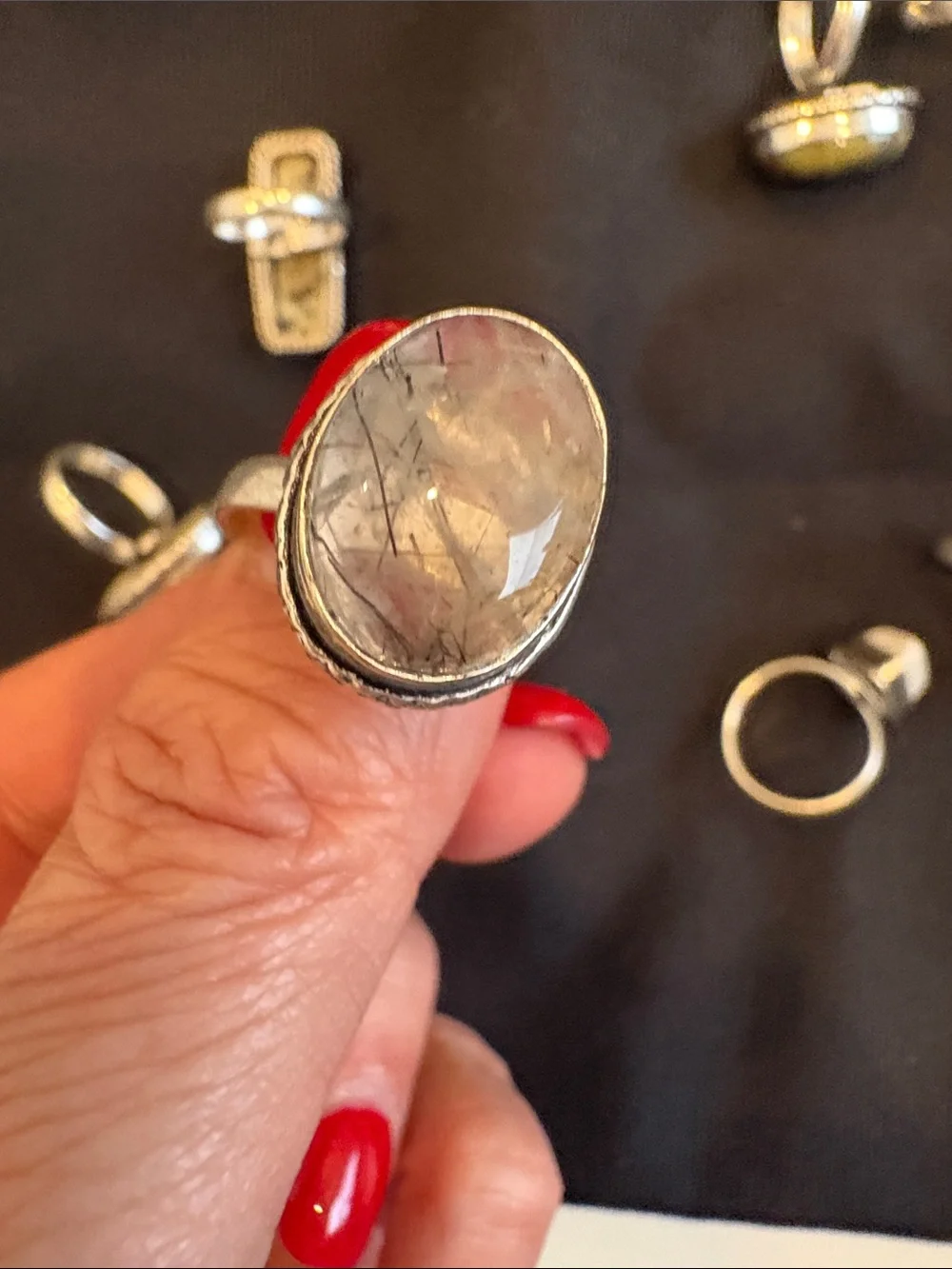 9 New Handcrafted Natural Multi-Stone Adjustable Cocktail Rings 925 Silver - Picture 6 of 13